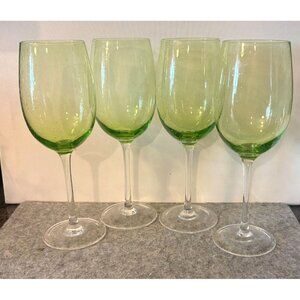 4 Pier 1 Extra Large Blown Glass Green Wine Glasses  10.5" Tall  # 3153